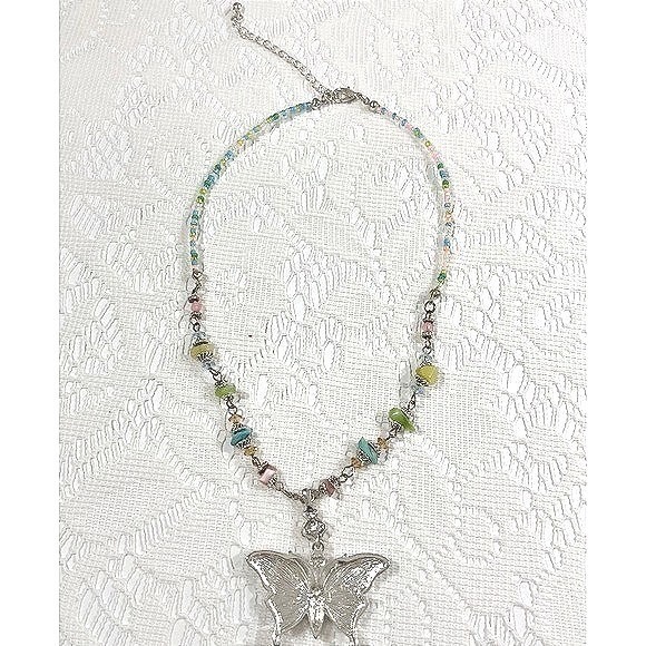 Butterfly Pendant Necklace Multicolor Enamel Rhinestone - Picture 4 of 16